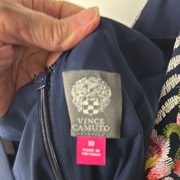 Vince Camuto Navy Floral Midi Dress V neck lined sz 10 NWOT - Picture 12 of 12